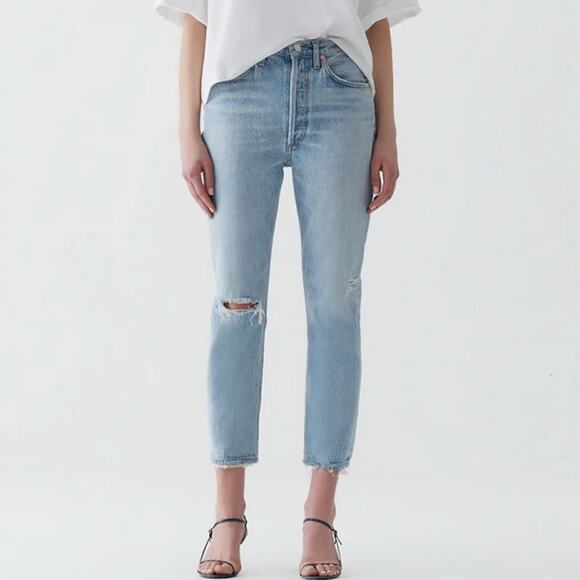 AGOLDE Riley High Rise Distressed Straight Crop Jean in Shatter Size 29 - Picture 3 of 11